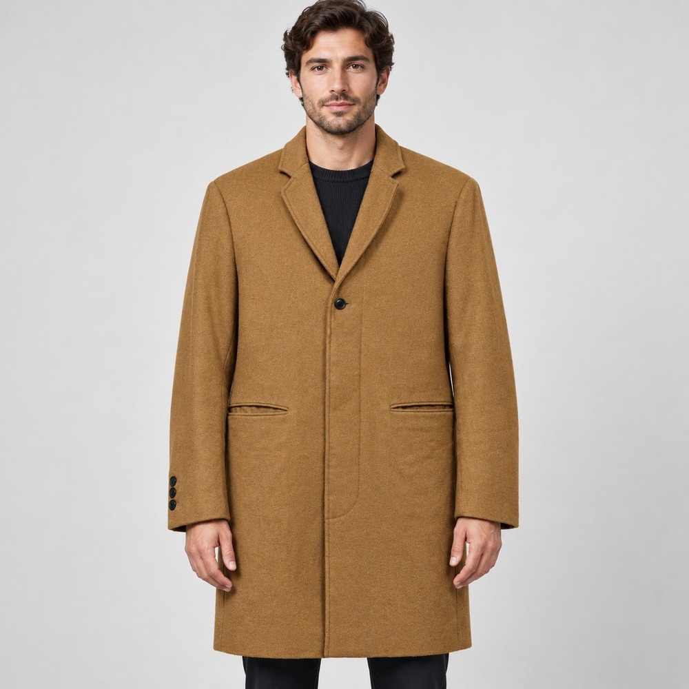 Selected Homme William Wool Blend Overcoat Camel Brown Long Jacket Mens XL